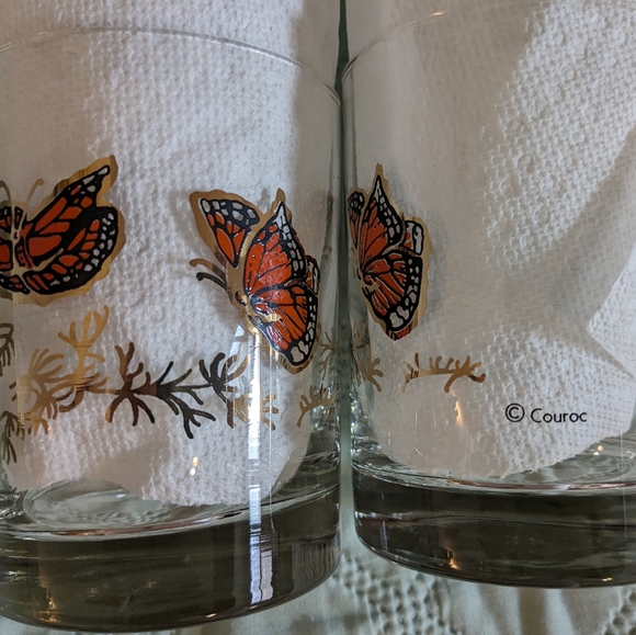 vintage couroc butterfly glasses Set of 2  MCM Orange Butterflies Low ball Glass - Picture 3 of 7